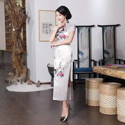 Robe longue chinoise violette pour femmes