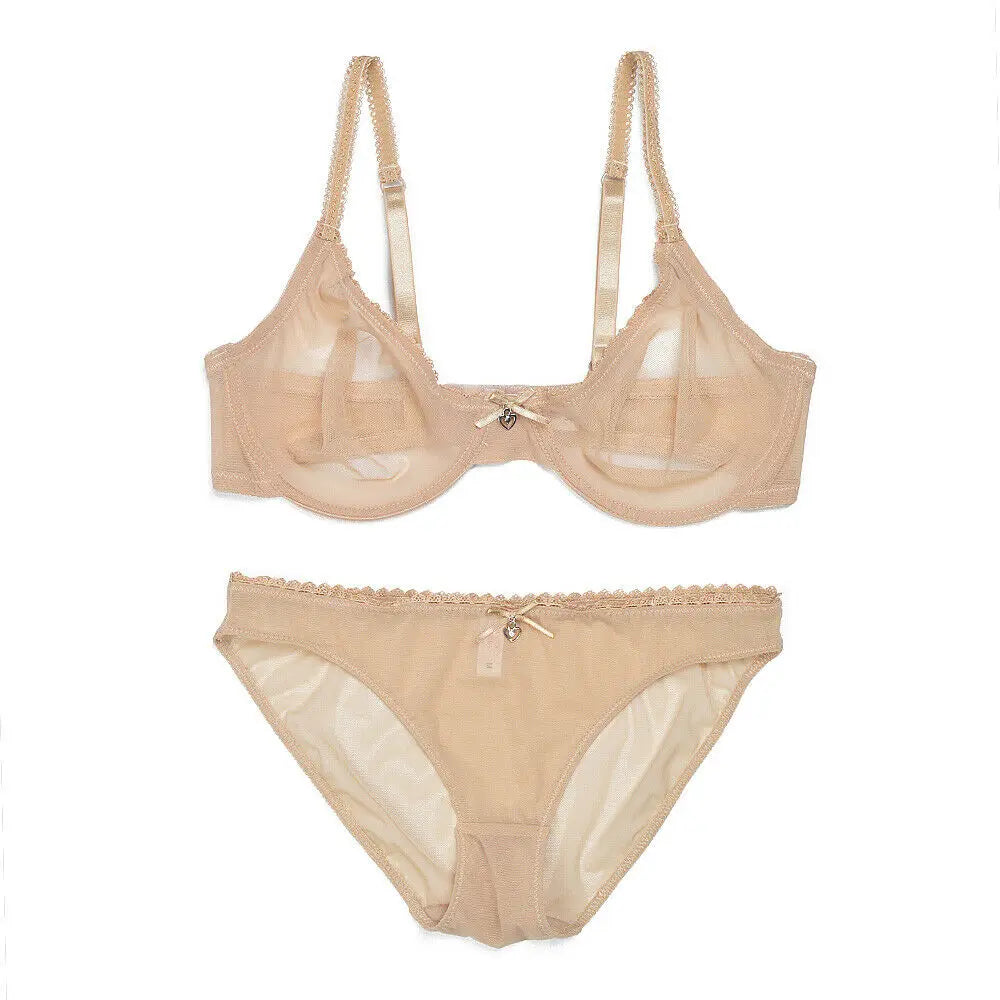 Ensemble soutien-gorge en maille transparente et culotte pour femmes