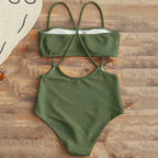 Maillot de bain rainuré deux pièces à culotte tanga pour femmes