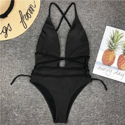 Maillot de bain une pièce, décolleté en V plongeant, pour femmes
