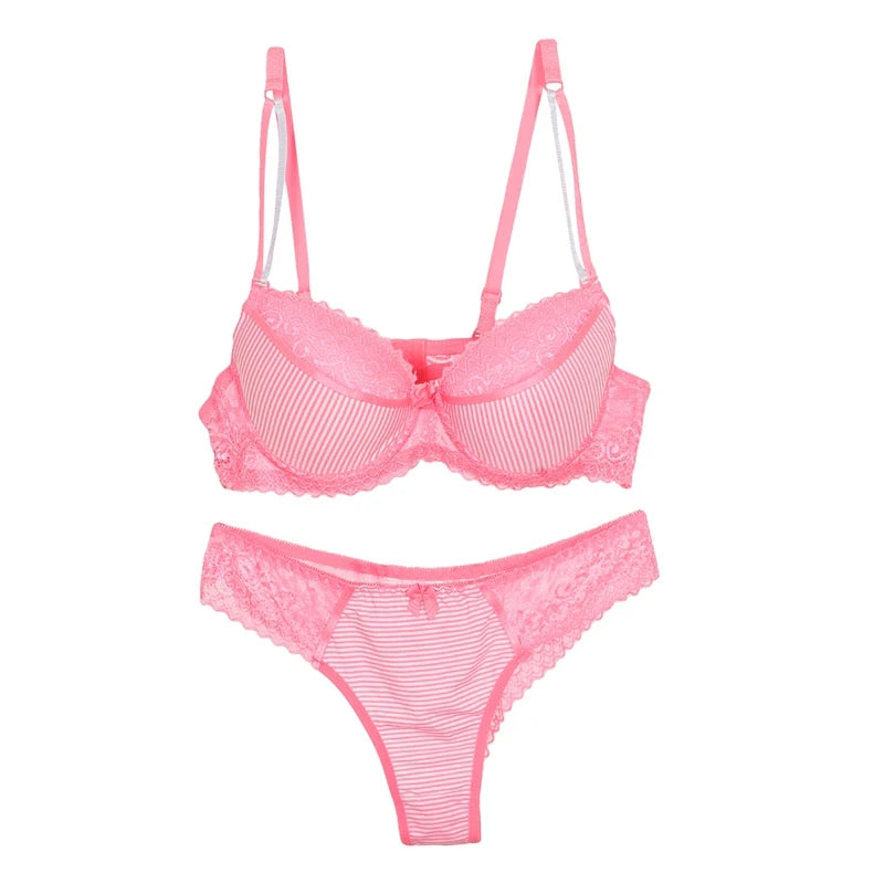 Ensemble de soutien-gorge Push Up en dentelle et string pour femmes