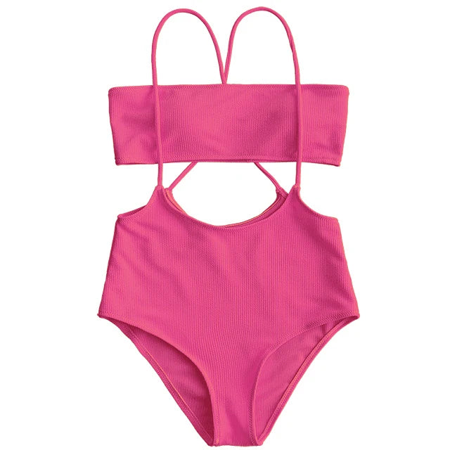 Maillot de bain rainuré deux pièces à culotte tanga pour femmes