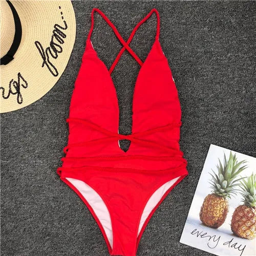 Maillot de bain une pièce, décolleté en V plongeant, pour femmes
