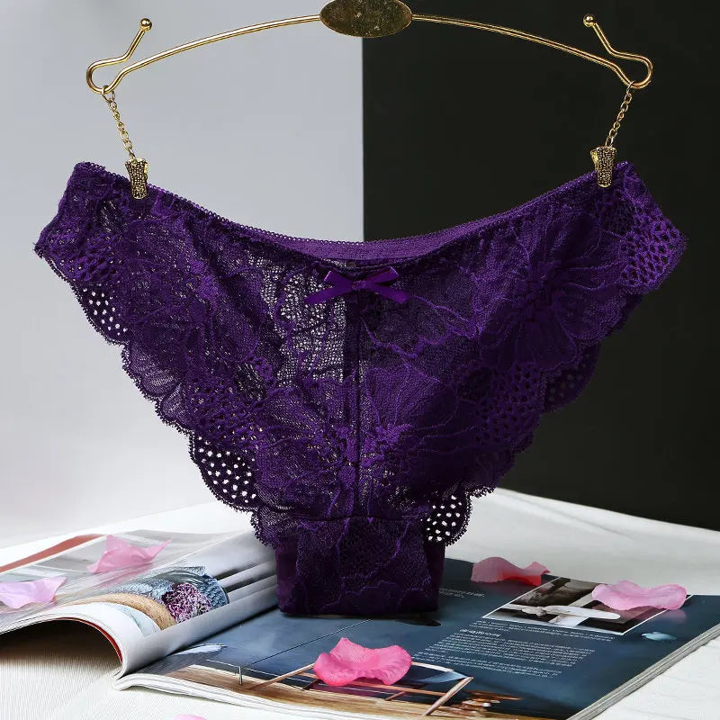Culotte en dentelle transparente  taille basse avec nœud pour femmes