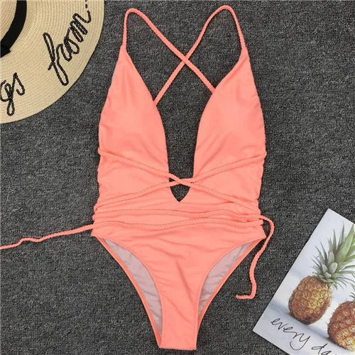 Maillot de bain une pièce, décolleté en V plongeant, pour femmes