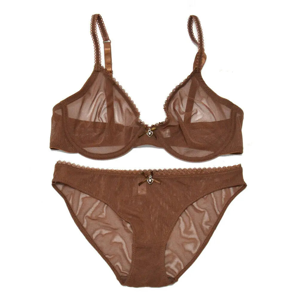 Ensemble soutien-gorge en maille transparente et culotte pour femmes