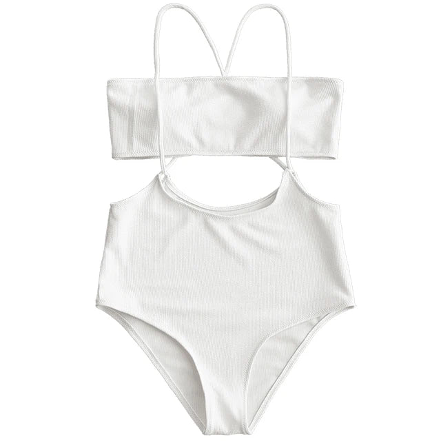 Maillot de bain rainuré deux pièces à culotte tanga pour femmes