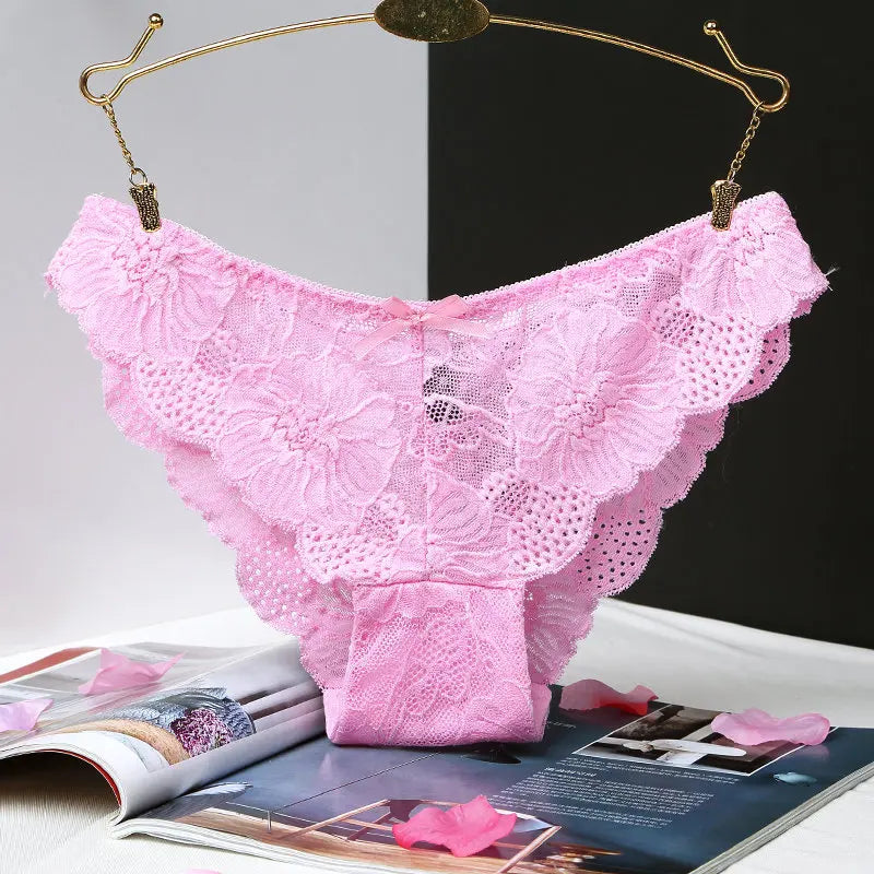 Culotte en dentelle transparente  taille basse avec nœud pour femmes