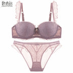 Ensemble culotte et soutien-gorge push-up en dentelle à volants sexy pour femmes