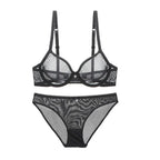 Ensemble soutien-gorge en maille transparente et culotte pour femmes