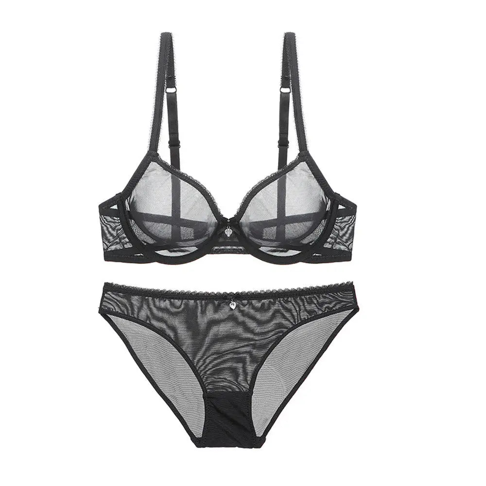 Ensemble soutien-gorge en maille transparente et culotte pour femmes
