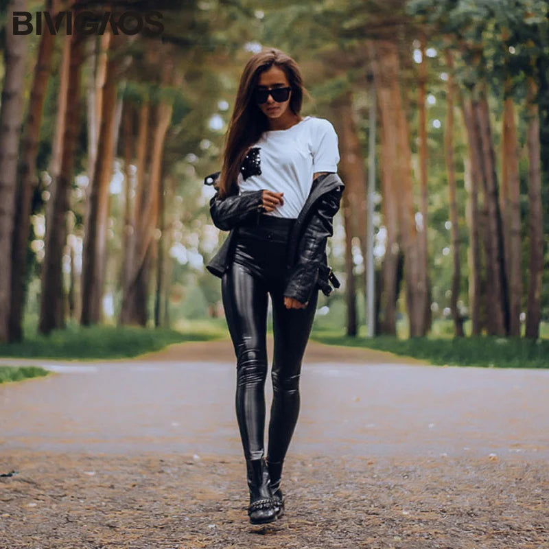 Legging Femme – Effet Cuir PU
