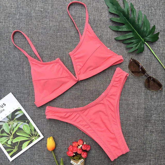 Maillot de bain deux pièces en forme de V pour femmes