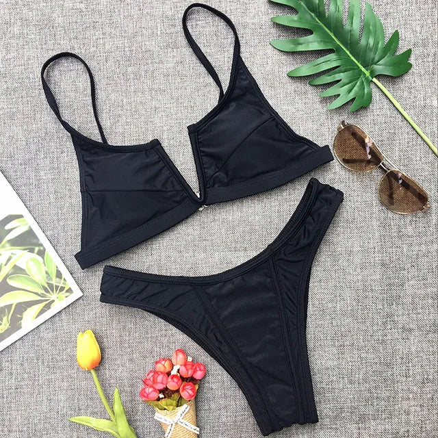 Maillot de bain deux pièces en forme de V pour femmes