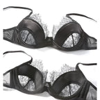 Ensemble soutien gorge push-u et string en dentelle et Satin pour femmes