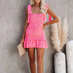 Robe à volants rose brodée pour femmes