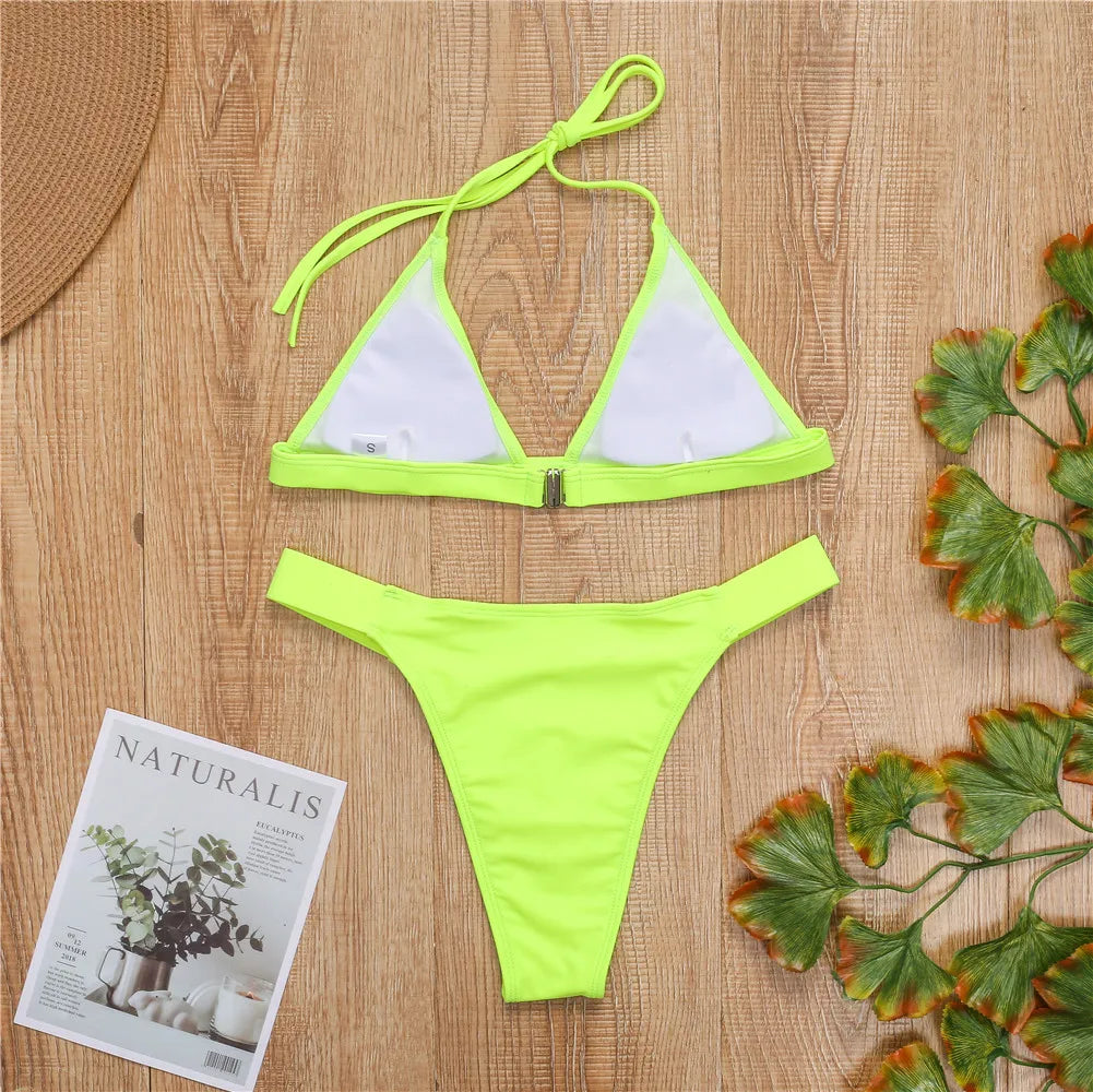 Maillot de bain deux pièces vert néon pour femmes
