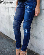 Pantalon en jean décontracté déchiré pour femmes