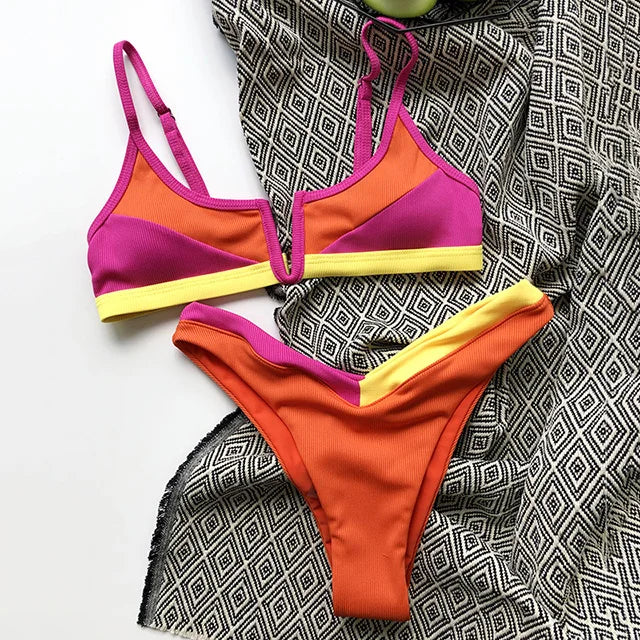 Maillot de bain deux pièces en forme de V pour femmes