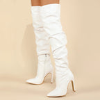 Botte cuissardes plissées mode bout pointu pour femmes