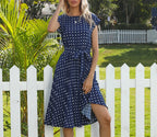 Robe d'été à pois et col rond pour femmes