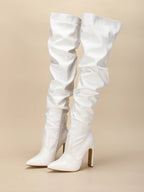 Botte cuissardes plissées mode bout pointu pour femmes