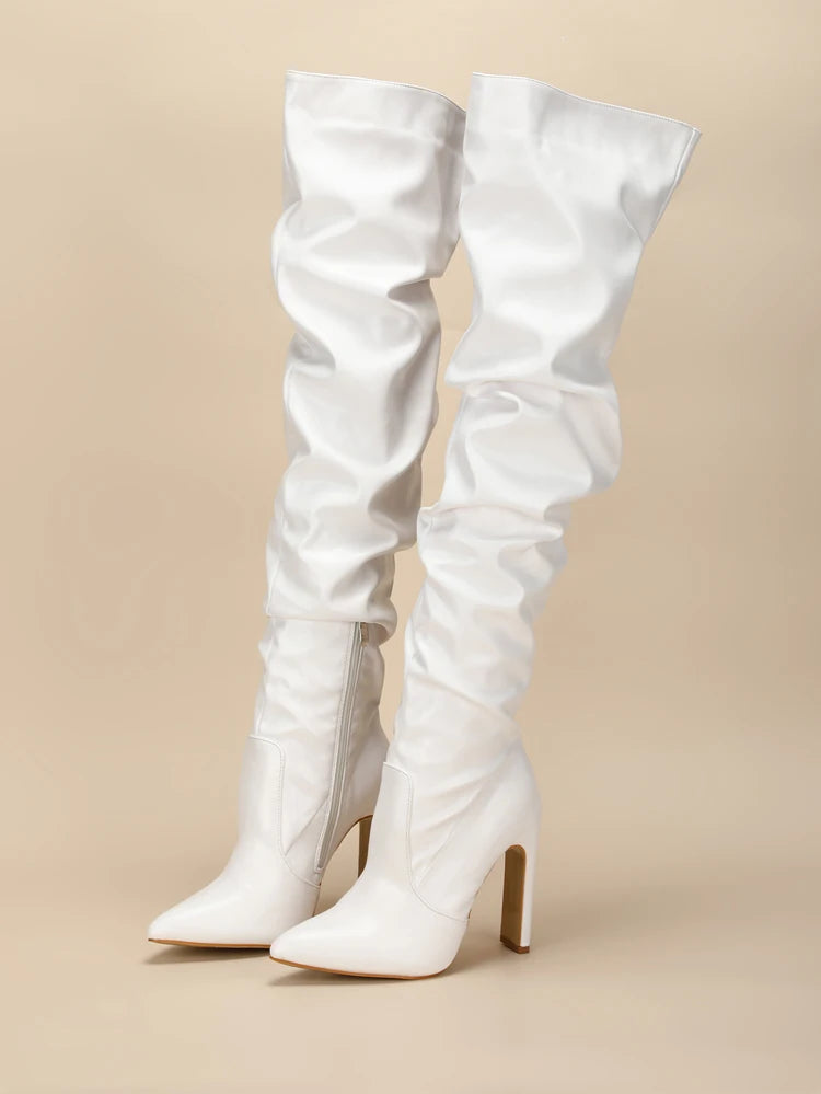 Botte cuissardes plissées mode bout pointu pour femmes