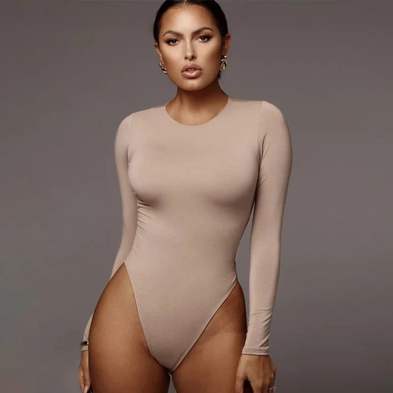 Body sexy à manches longues et col rond pour femmes