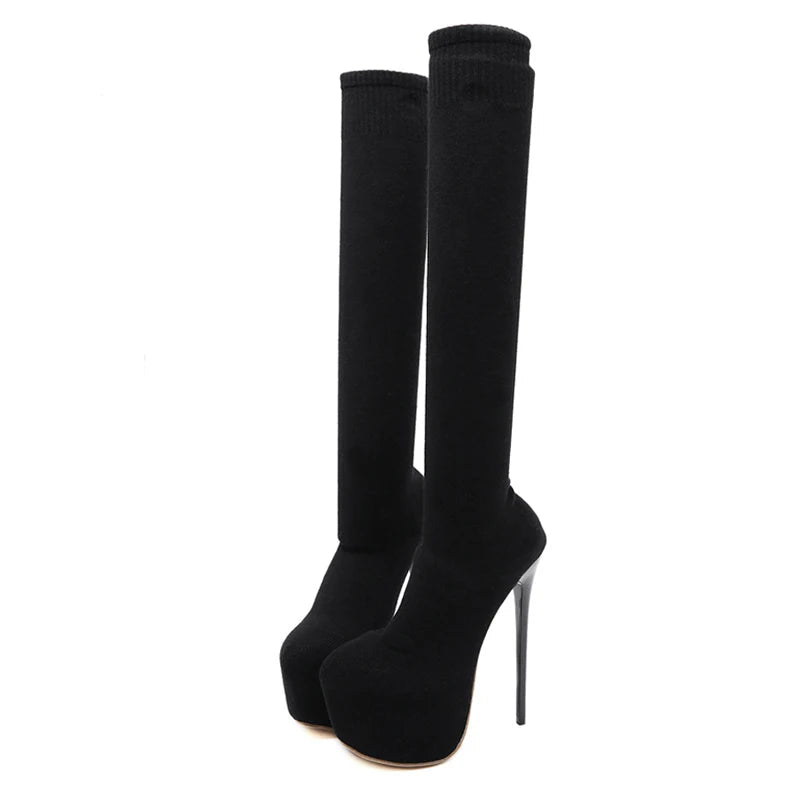 Bottes cuissardes à talons plateforme pour femmes