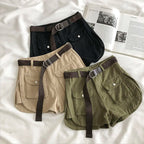 Short en jean vert Style Safari pour femmes