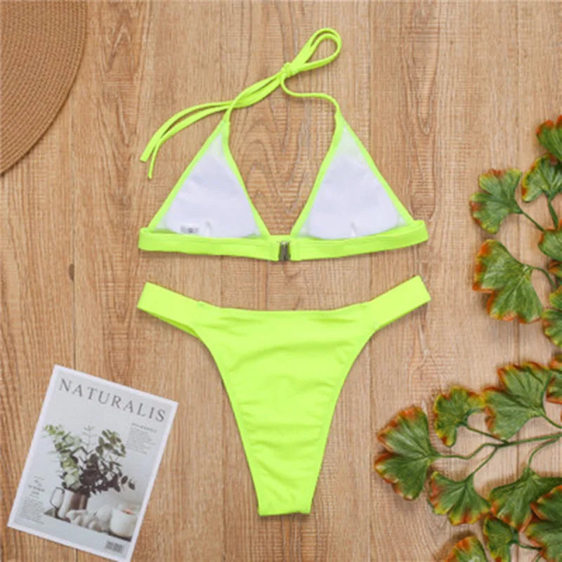 Maillot de bain deux pièces vert néon pour femmes