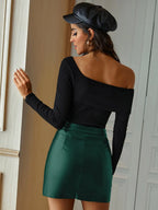 Jupe noir en cuir PU pour femmes
