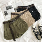 Short en jean vert Style Safari pour femmes