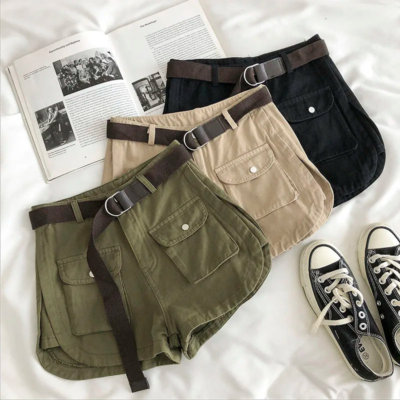 Short en jean vert Style Safari pour femmes
