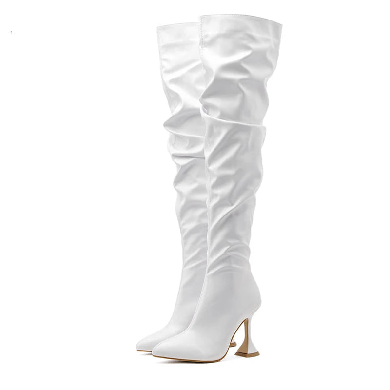 Bottes plissé en cuir souple pour femmes