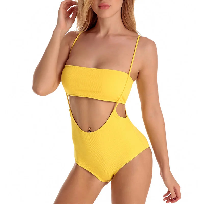 Maillot de bain rainuré deux pièces à culotte tanga pour femmes
