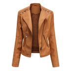 Veste en similicuir, coupe courte, manches longues pour femmes