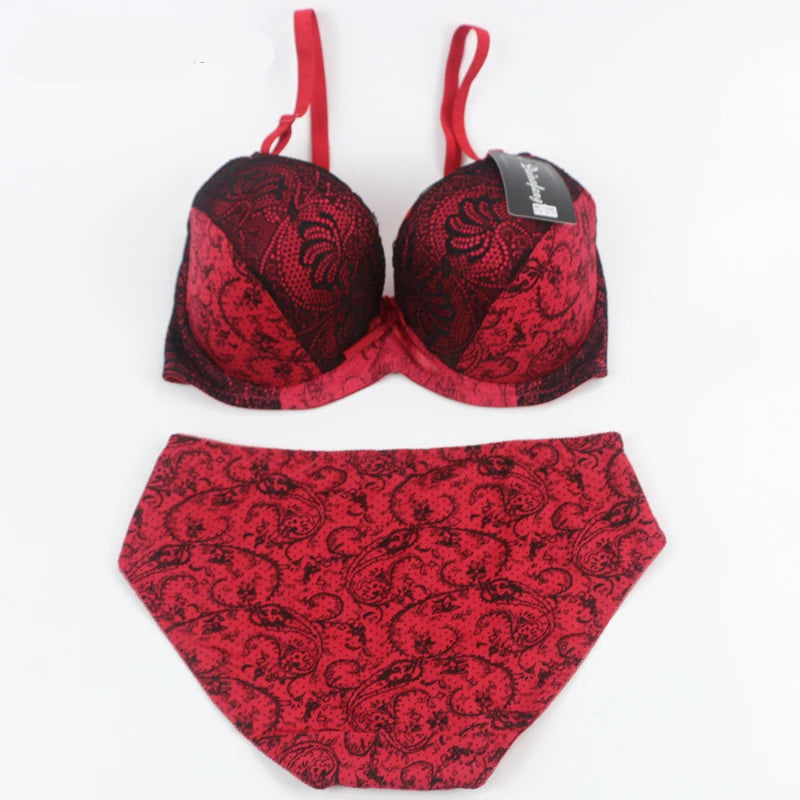Ensemble de soutien-gorge push-up rembourré à armatures et nœud et culotte pour femmes