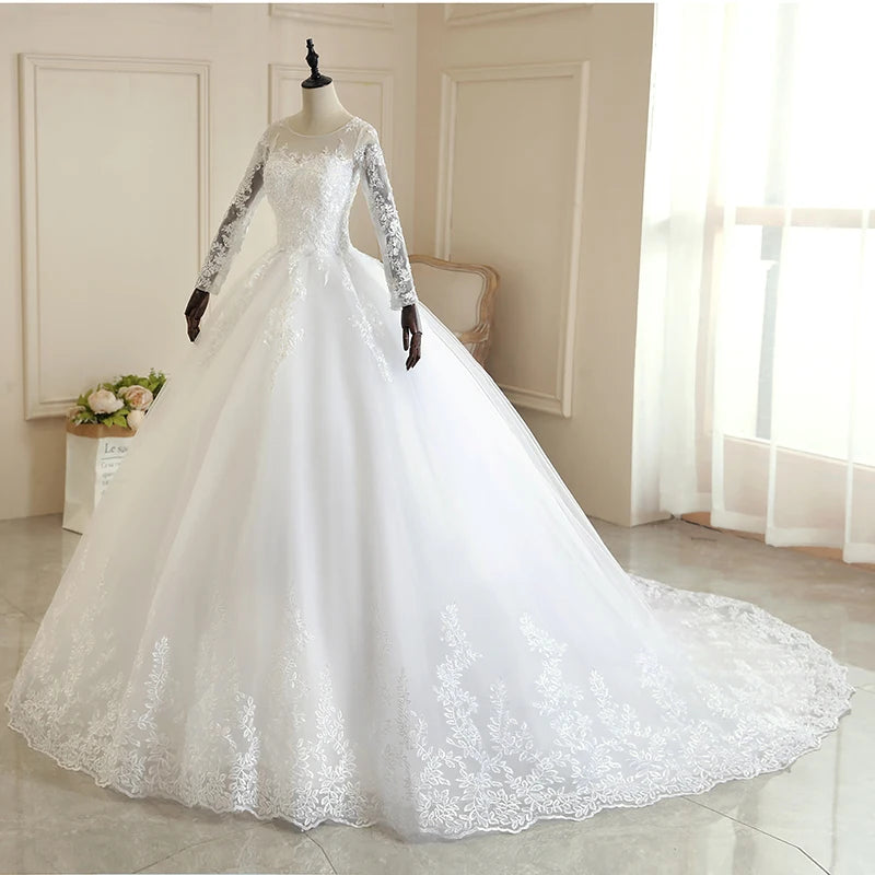 Robe de mariée à manches longues avec traine princesse pour femmes