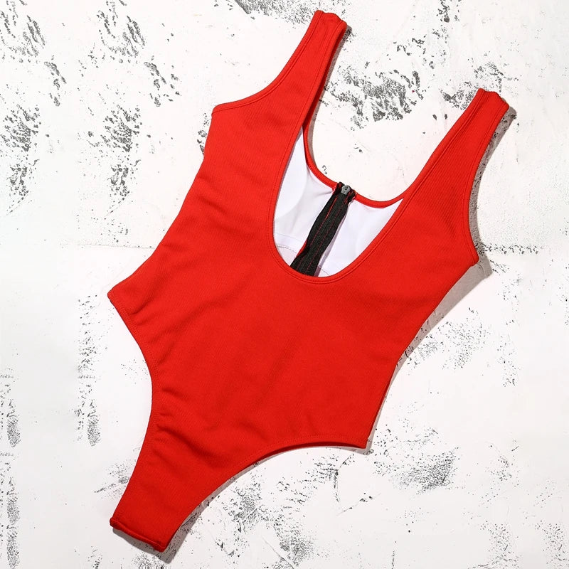 Maillots de bain une piece rembourré avec fermeture éclair pour femmes