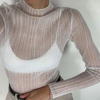 T-Shirts élégants à manches longues et col montant pour femmes