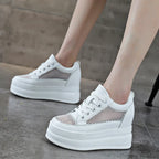 Baskets blanches à talons compensés 9cm pour femmes