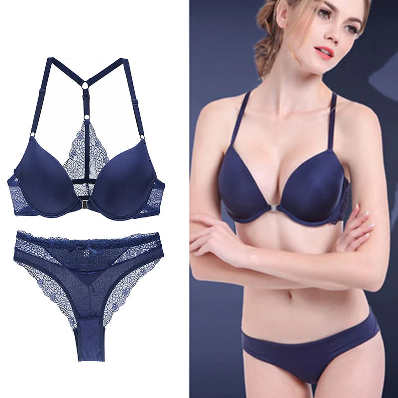 Ensembles soutien-gorge sans coutures boutonné sur le devant, push-up et culotte pour femmes