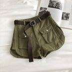 Short en jean vert Style Safari pour femmes