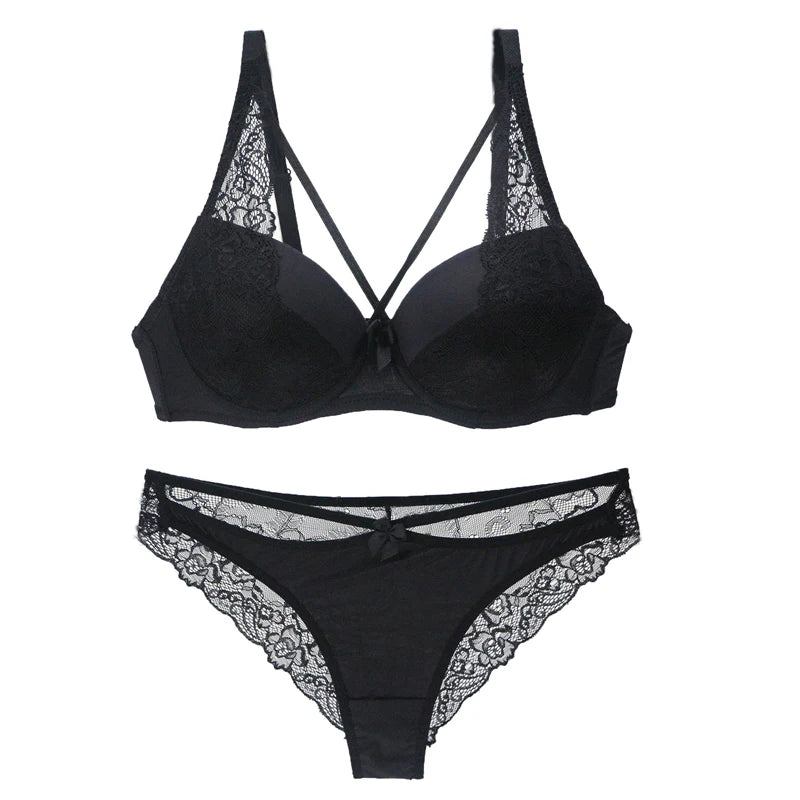 Ensemble soutien-gorge push-up sans coutures en dentelle 3/4 bonnet et culotte pour femmes