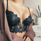 Ensemble de lingerie  sexy en dentelle soutien-gorge décolleté en V et culotte pour femmes