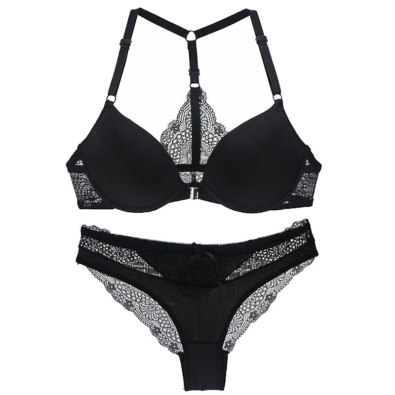 Ensembles soutien-gorge sans coutures boutonné sur le devant, push-up et culotte pour femmes
