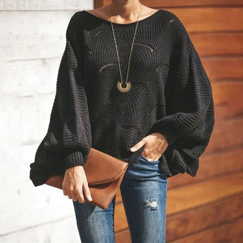 Pull à col rond et manches longues évider pour femmes