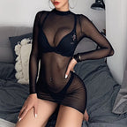 Robe courte moulante transparente ajourée pour femmes