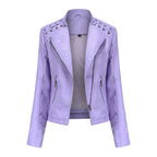 Veste en similicuir, coupe courte, manches longues pour femmes